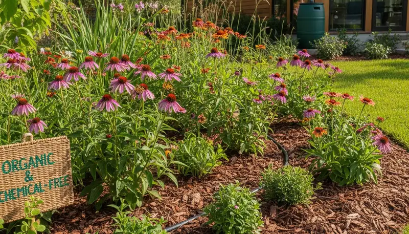 Organic landscape beds with natural mulch and native plants in Bradenton FL by Chop Chop Landscaping