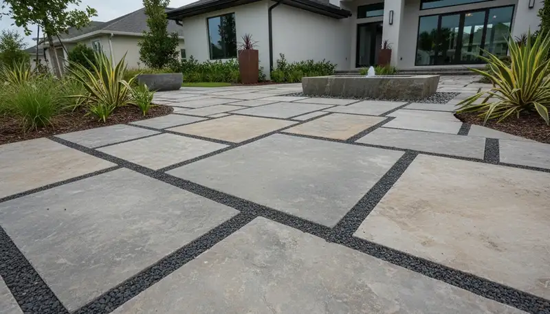 Modern large format stone paver installation in Bradenton FL showcasing sleek contemporary landscaping design
