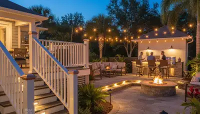 Professionally installed patio and deck lighting in Bradenton, FL enhancing outdoor ambiance and safety