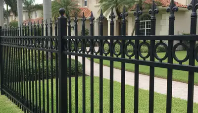 Ornamental black metal fence installation in Bradenton, FL by Chop Chop Landscaping