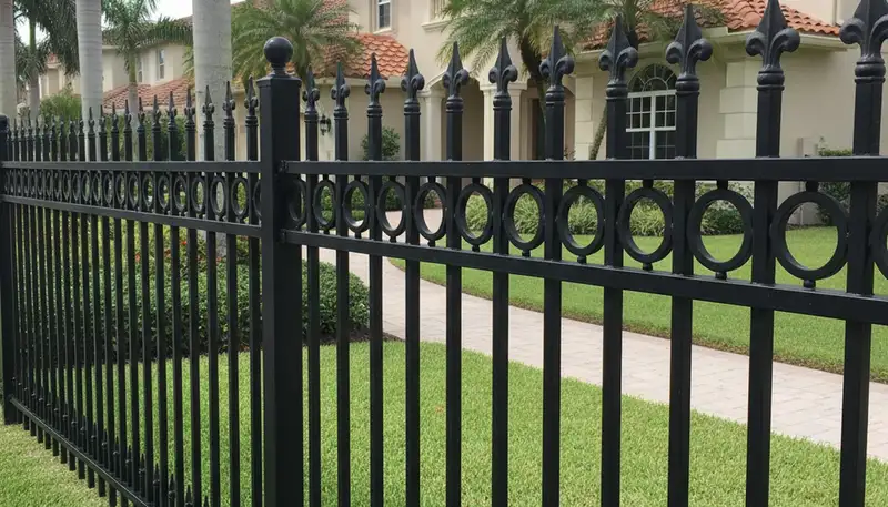Ornamental black metal fence installation in Bradenton, FL by Chop Chop Landscaping