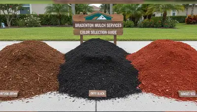Mulch color options in Bradenton FL showing brown, black, and red varieties for landscape installation
