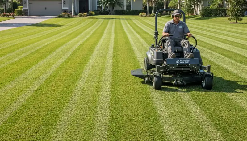 Close-up of freshly mowed green grass showing uniform cut and clean edges by Bradenton FL lawn care experts