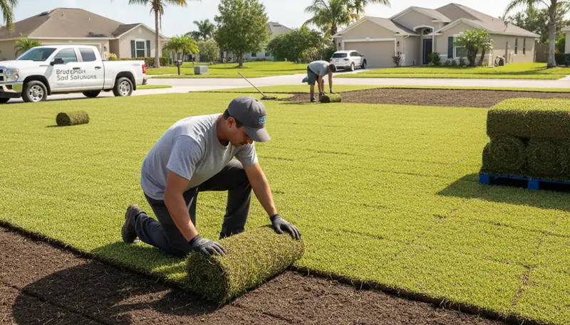 Close-up of seamless sod installation showing tight lawn seams by Chop Chop Landscaping in Bradenton, FL