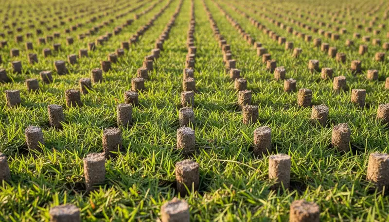 Close-up of soil core plugs from professional lawn aeration service in Bradenton, FL